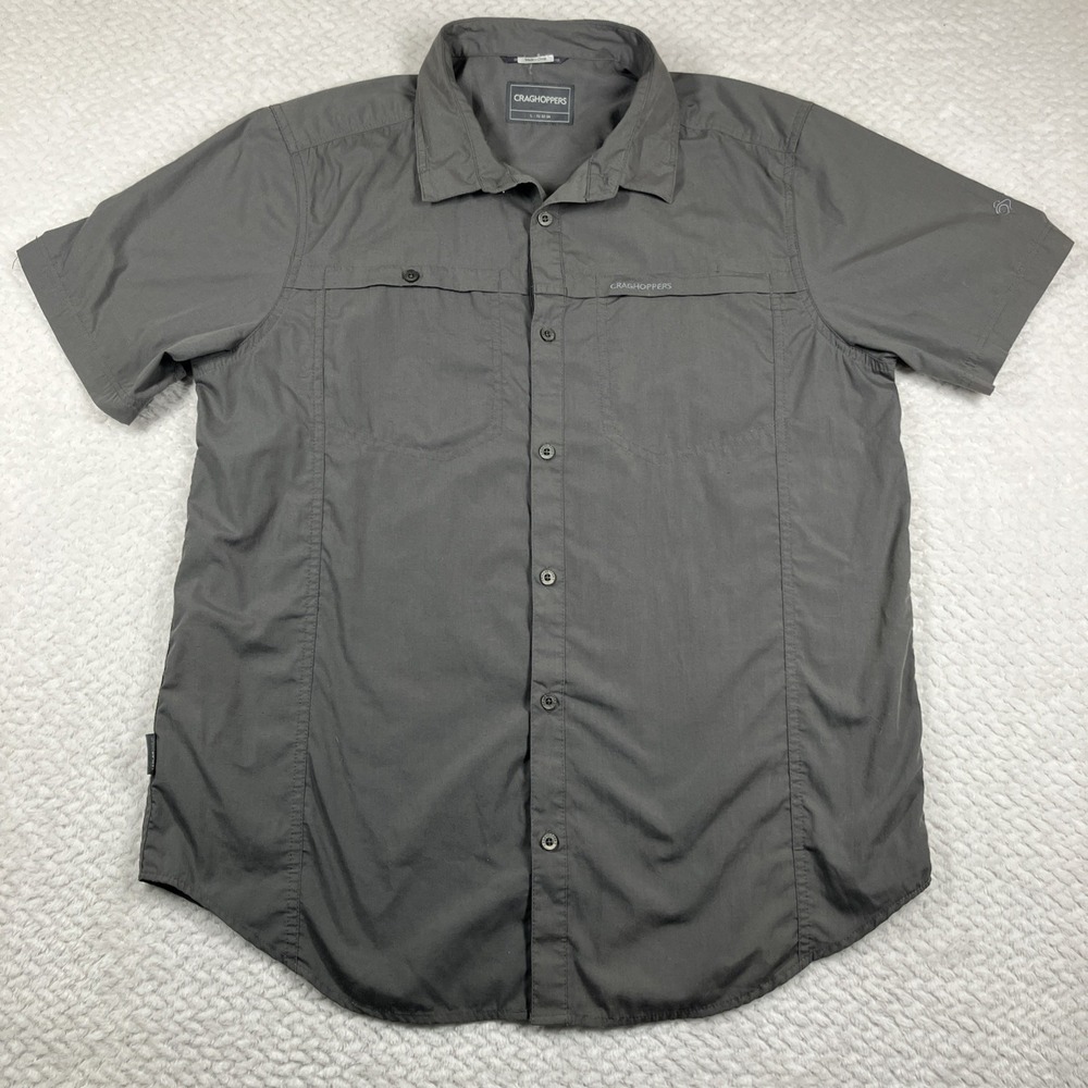Craghoppers Solar Shield Shirt Mens Large Gray Short Sleeve Outdoors Hiking‎